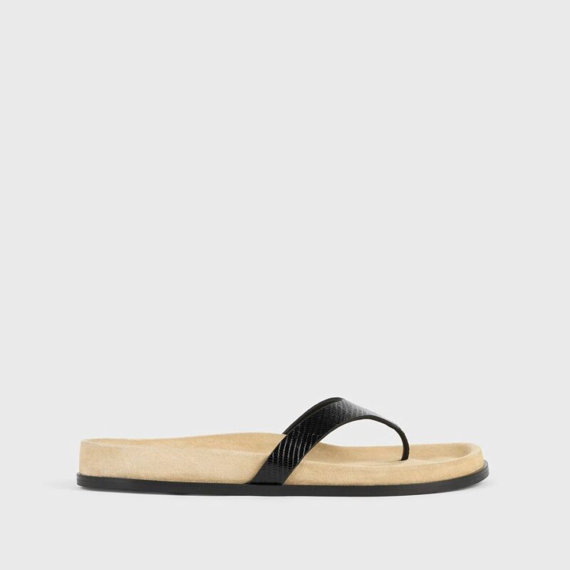 Contoured lizard-embossed flip flops beige/black – Toteme - INT