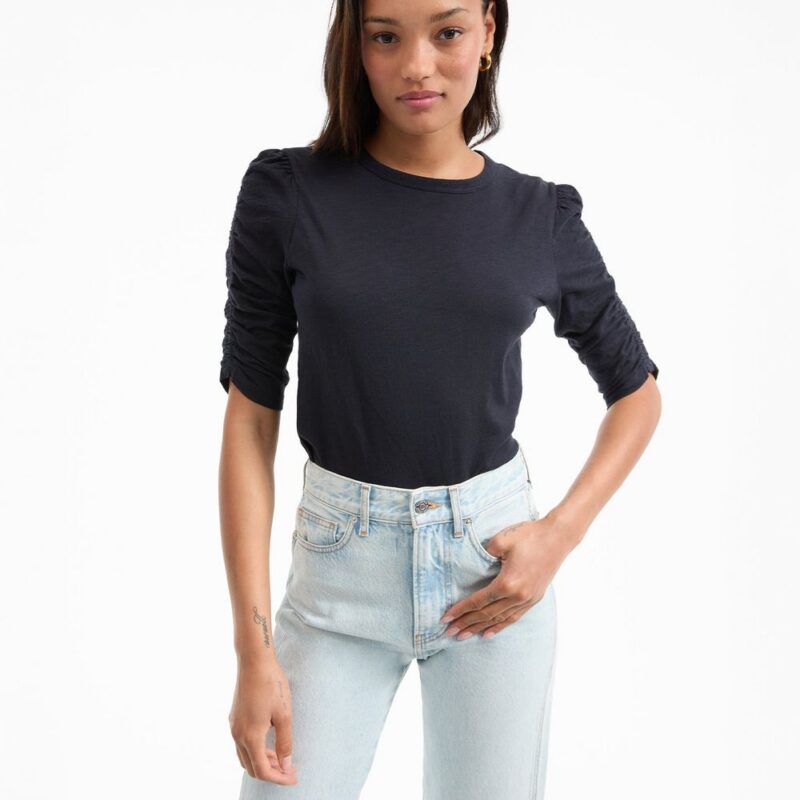 Waldorf Ruched-Sleeve Slub T-Shirt – Veronica Beard