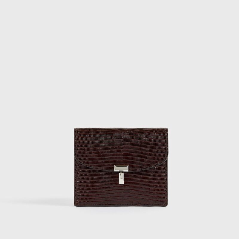 T-lock lizard-embossed cardholder brown – Toteme - INT