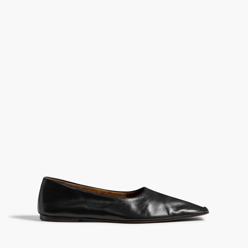 Marlene Ballerina in Black Glazed Leather – KHAITE