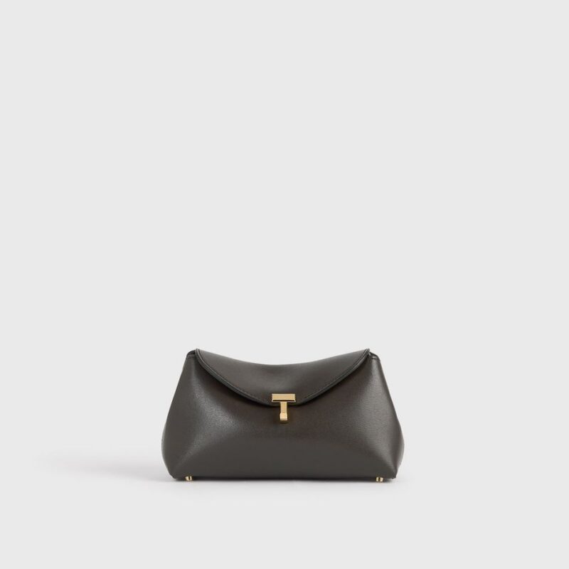 Mini T-lock leather clutch bark – Toteme - INT