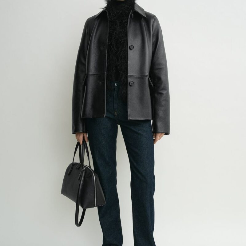 Grained leather jacket black – Toteme - INT