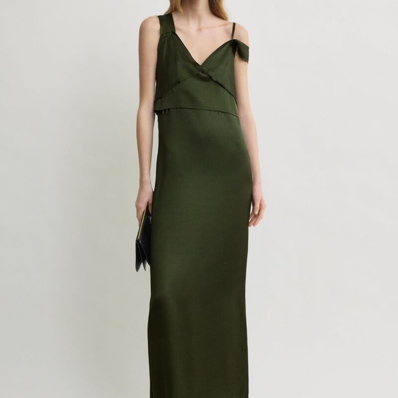 V-neck slip dress bottle green – Toteme - INT