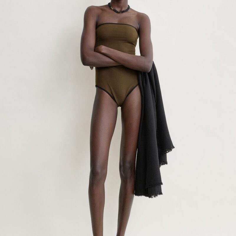Stripe edge strapless swimsuit walnut – Toteme - INT