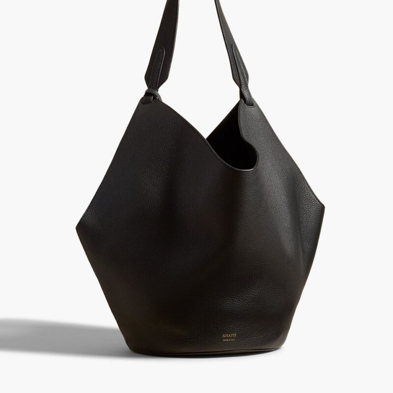 Medium Lotus Tote in Black Pebbled Leather – Khaite