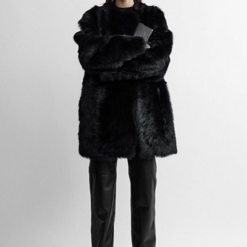 Short silky shearling coat black – Toteme - INT
