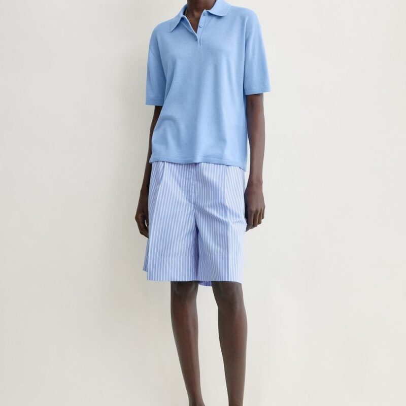 Striped cotton shorts blue/white petite – Toteme - INT