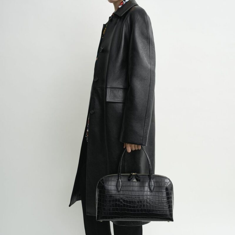 Raglan leather coat black – Toteme - INT