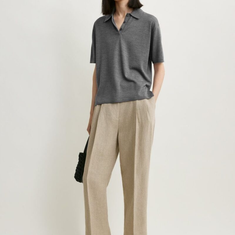 Wool-silk polo shirt grey melange – Toteme - INT