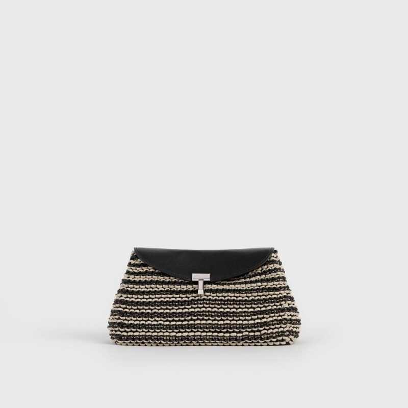Mini T-lock woven-leather clutch black/sand – Toteme - INT