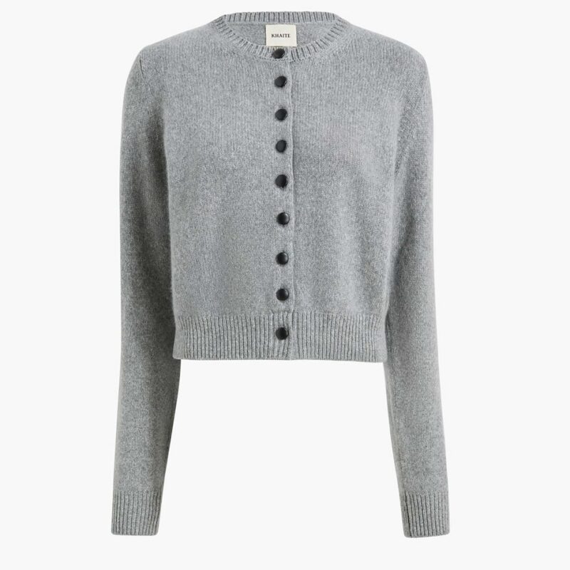 Everheart Cardigan in Fog with Leather Buttons – Khaite