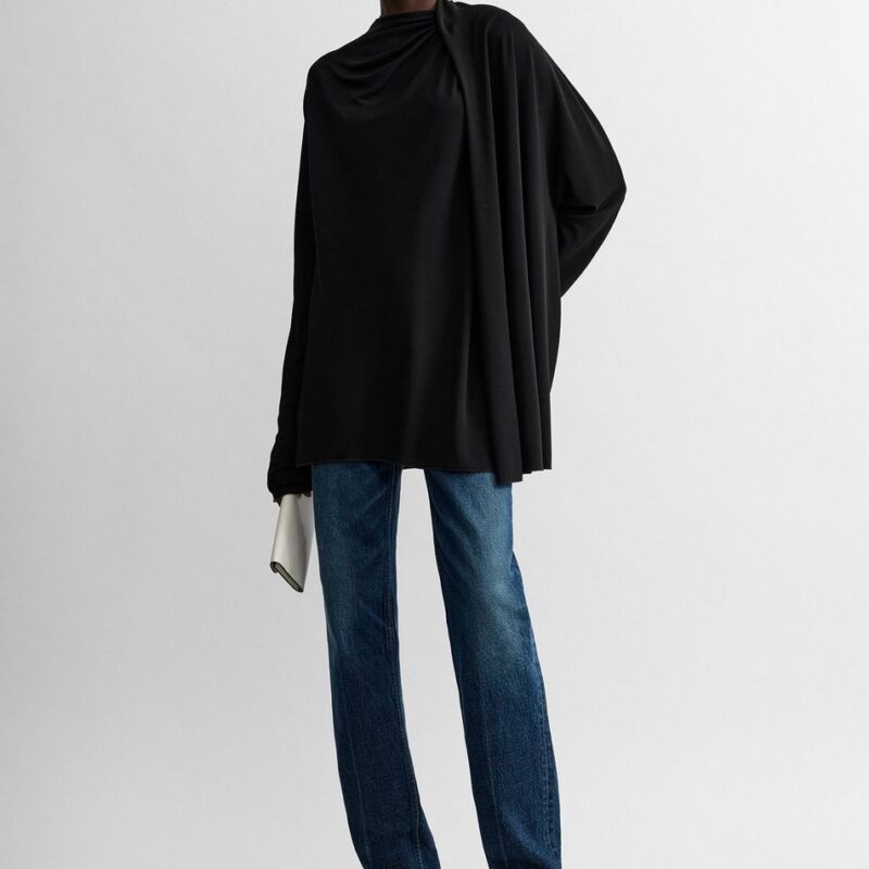 Asymmetric draped blouse black – Toteme - INT