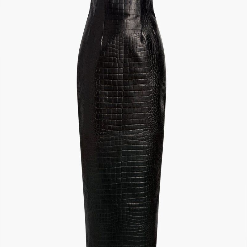 Loxley Skirt in Black Croc-Embossed Leather – KHAITE