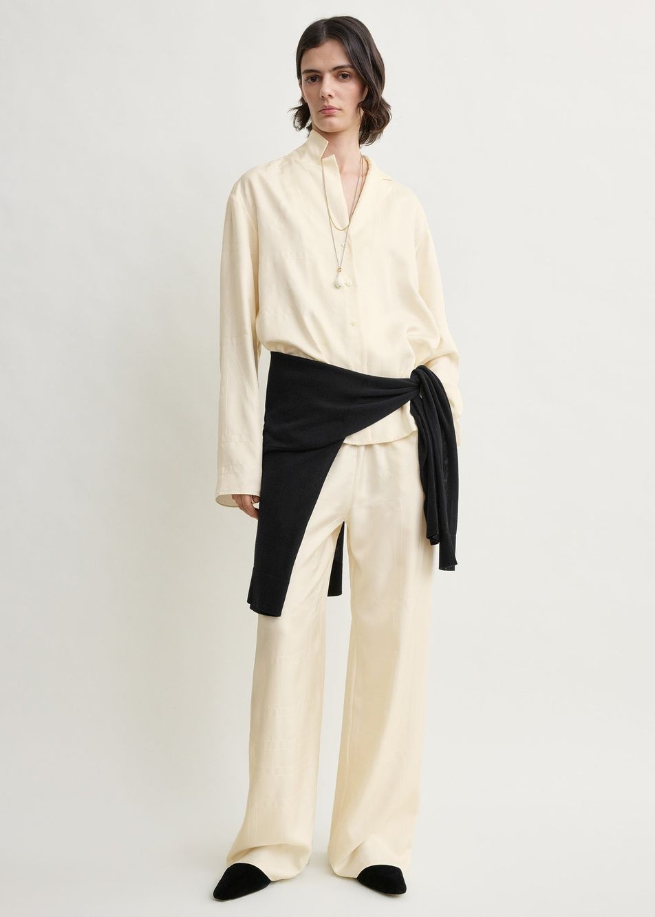 Monogram silk pj top cream – Toteme - INT