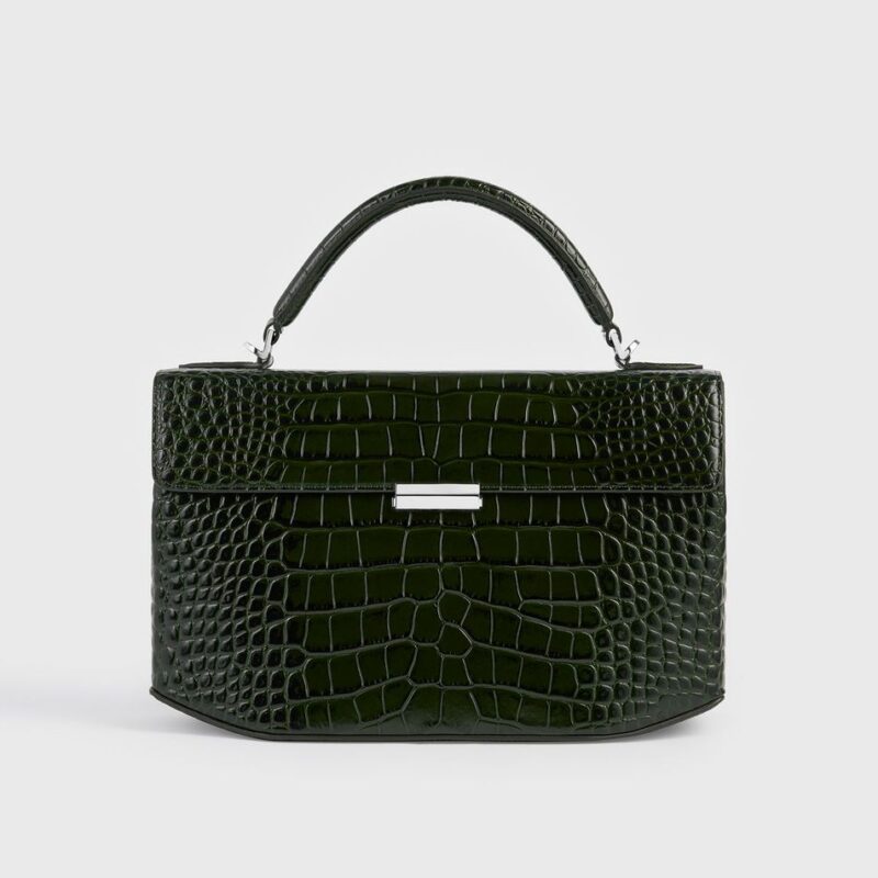 Clip croco-embossed top handle dark green – Toteme - INT