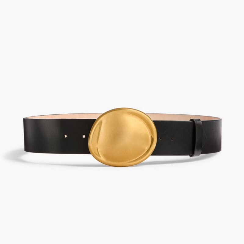 Keefe Belt in Black Leather with Gold – Khaite