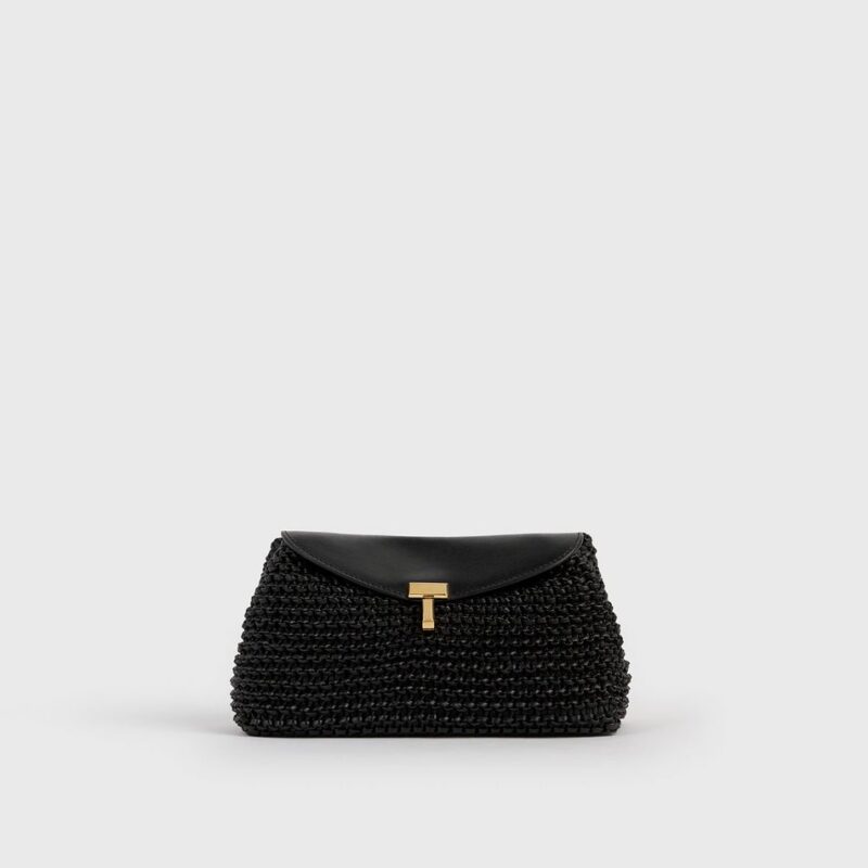 Mini T-lock woven-leather clutch black – Toteme - INT