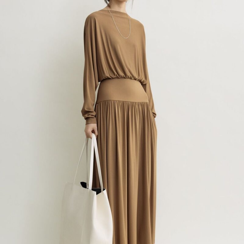 Boatneck jersey dress nutmeg – Toteme - INT
