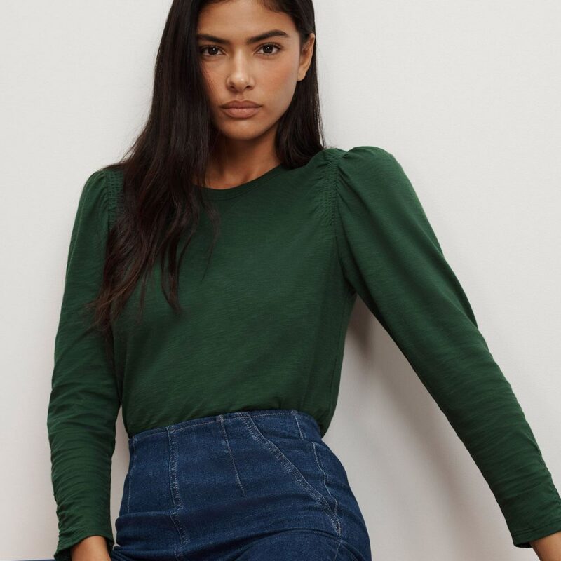 Bouvet Smocked-Shoulder T-Shirt – Veronica Beard