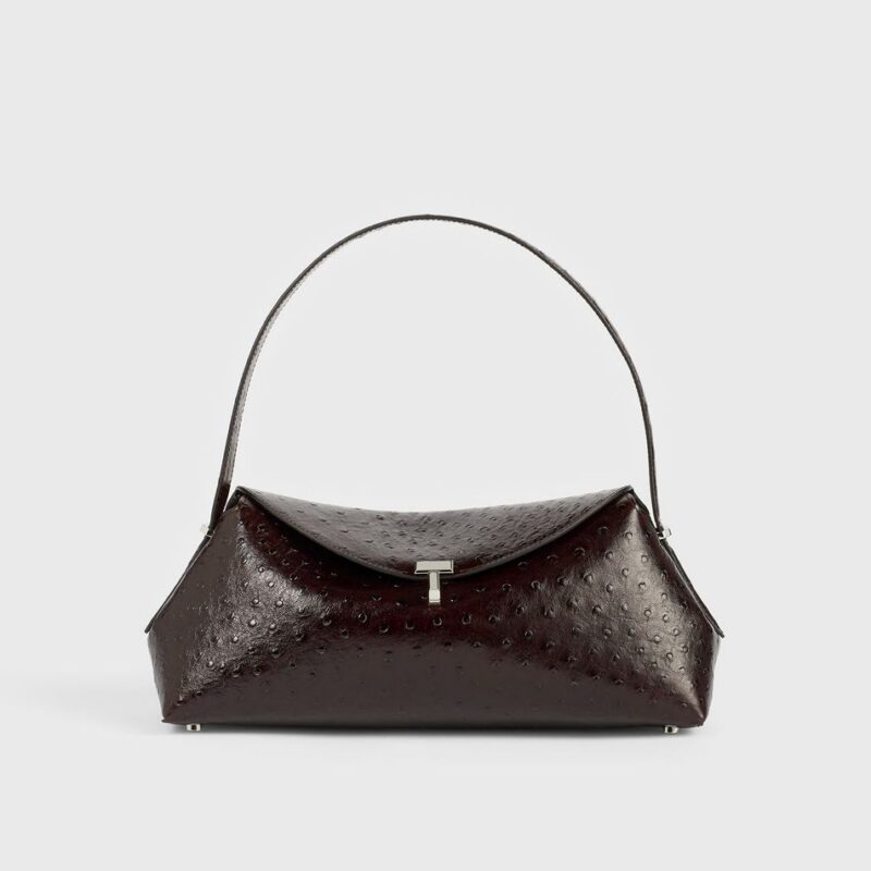 T-lock ostrich-embossed shoulder bordeaux – Toteme - INT