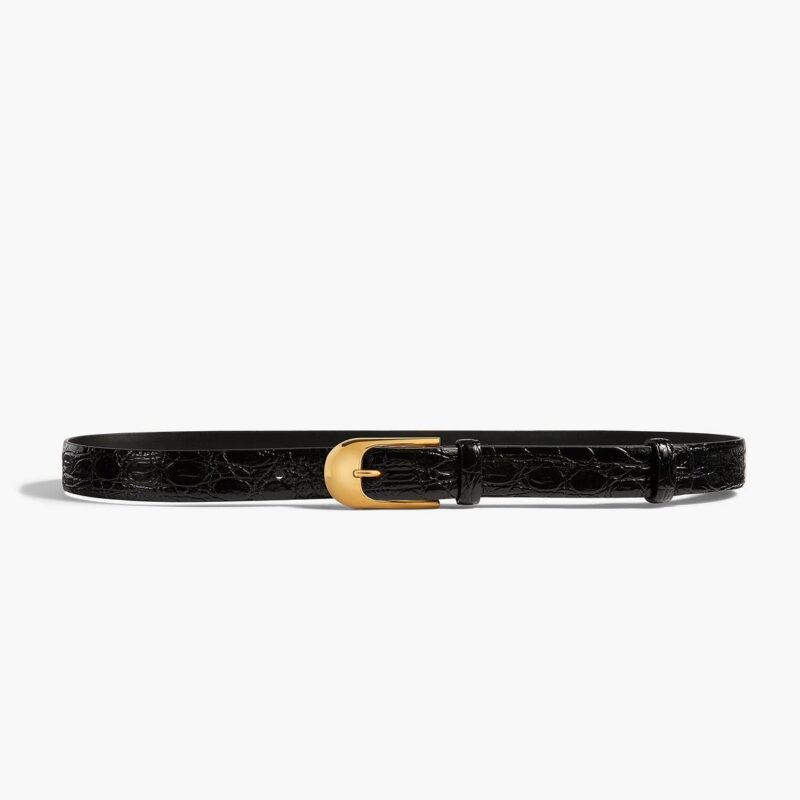 Dome Belt in Black Croc-Embossed Leather with Gold – KHAITE