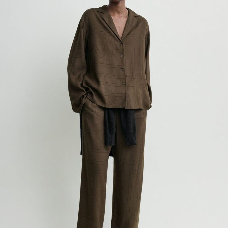 Monogram flannel pj top dark brown – Toteme - INT