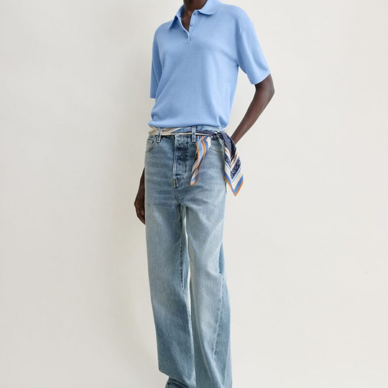 Wool-silk polo shirt blue – Toteme - INT