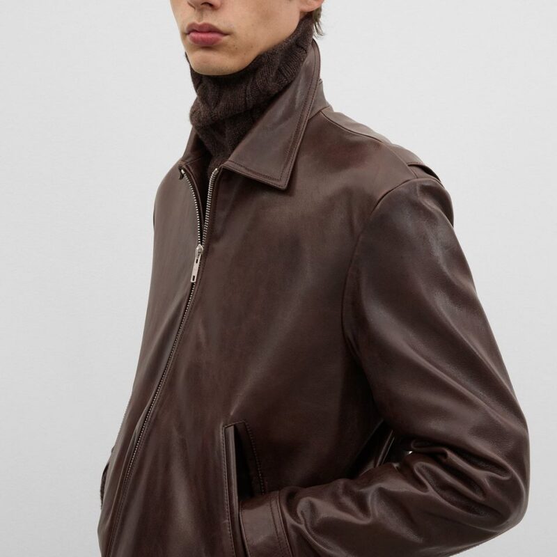 Zip leather jacket brown – Toteme - INT