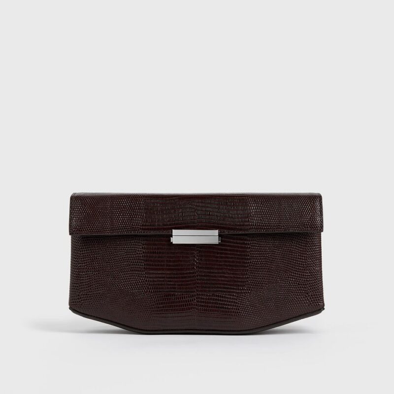 Clip lizard-embossed clutch brown – Toteme - INT