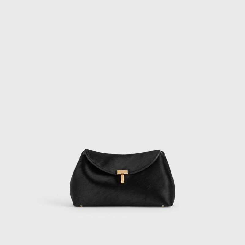 Mini T-lock pony hair clutch black – Toteme - INT