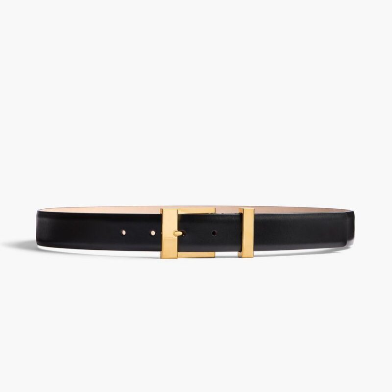 Medium Manhattan Belt in Black Leather with Gold – Khaite