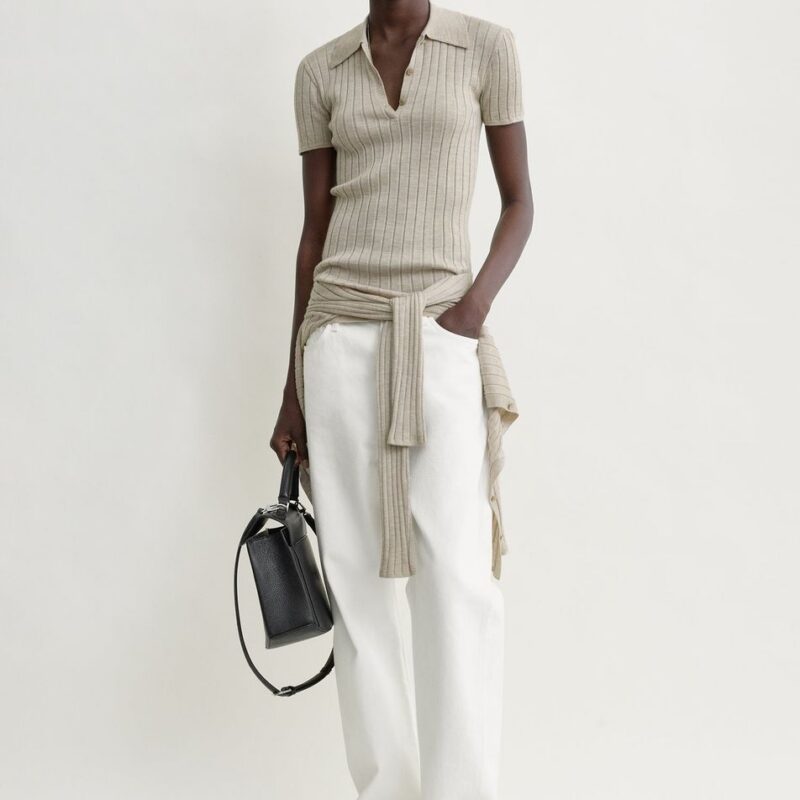 Ribbed cashmere silk polo oat melange – Toteme - INT