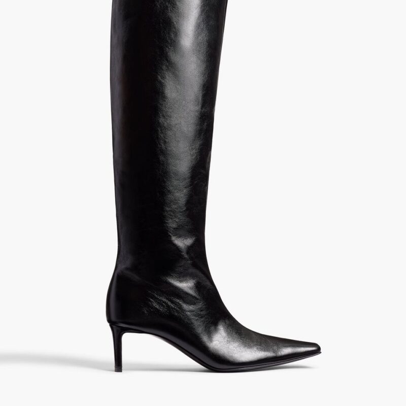 Ona Knee-High Boot in Black Glazed Leather – Khaite