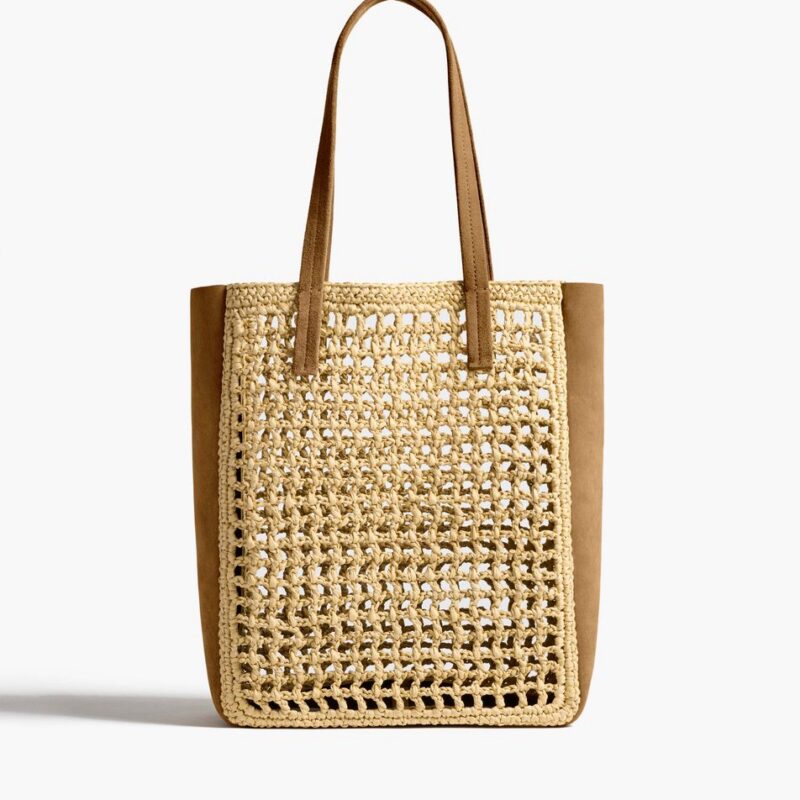 Small Zoe Tote in Natural Raffia with Mud Suede – Khaite
