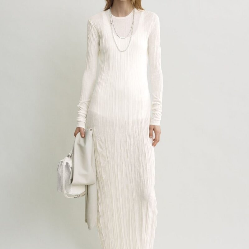 Crinkled knit long-sleeve dress white – Toteme - INT