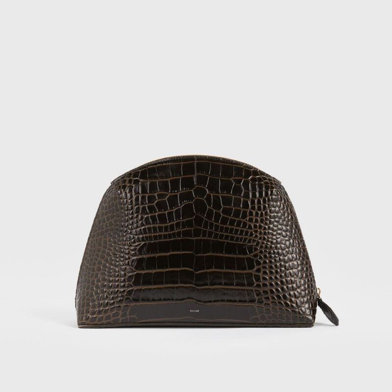 Medium croco-embossed day pouch dark brown – Toteme - INT