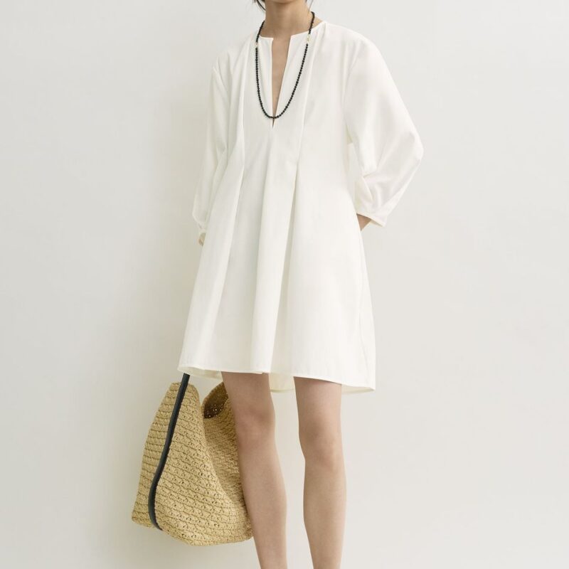 Balloon sleeve cotton dress white – Toteme - INT
