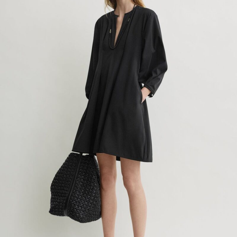 Balloon sleeve cotton dress black – Toteme - INT