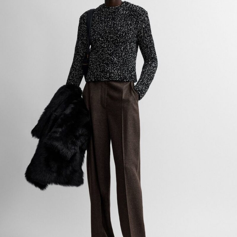 Wool silk crew neck black/ecru – Toteme - INT