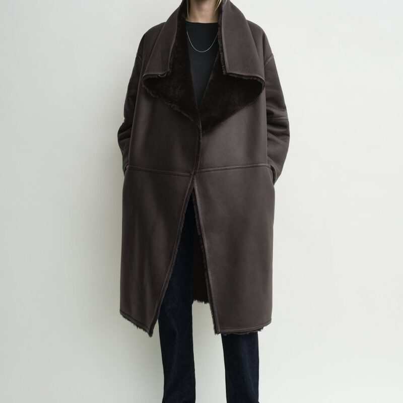Shearling wrap coat dark brown petite – Toteme - INT