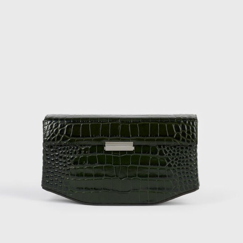 Clip croco-embossed clutch dark green – Toteme - INT