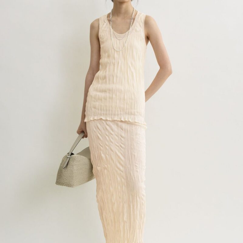 Crinkled knit tank pale apricot – Toteme - INT
