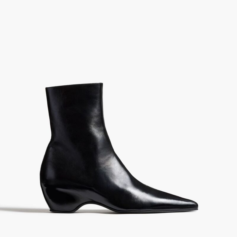 Sybil Ankle Boot in Black Glazed Leather – Khaite