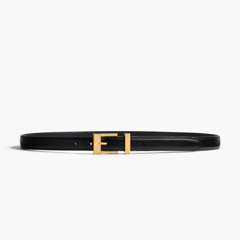 Manhattan Belt in Black Leather with Gold – Khaite