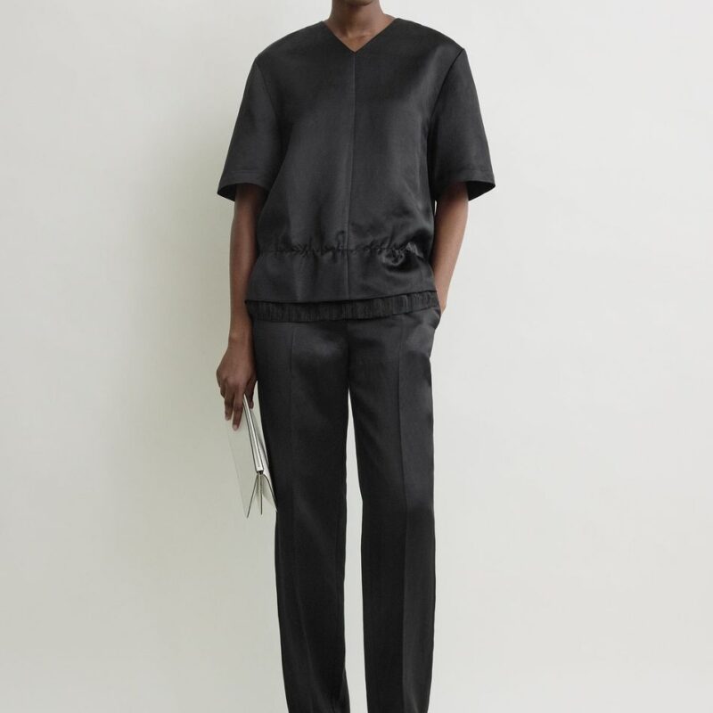 V-neck satin pullover black – Toteme - INT