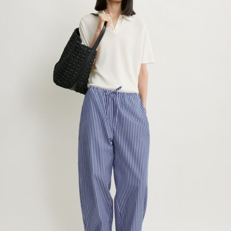 Striped drawstring cotton trousers ink blue/pink stripe – Toteme - INT
