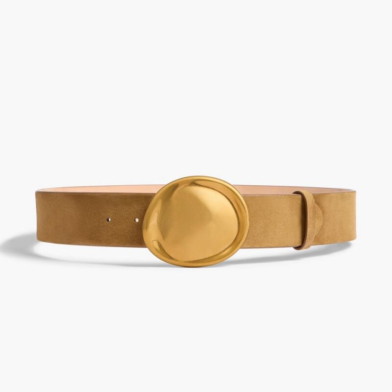 Keefe Belt in Mud Suede with Gold – Khaite