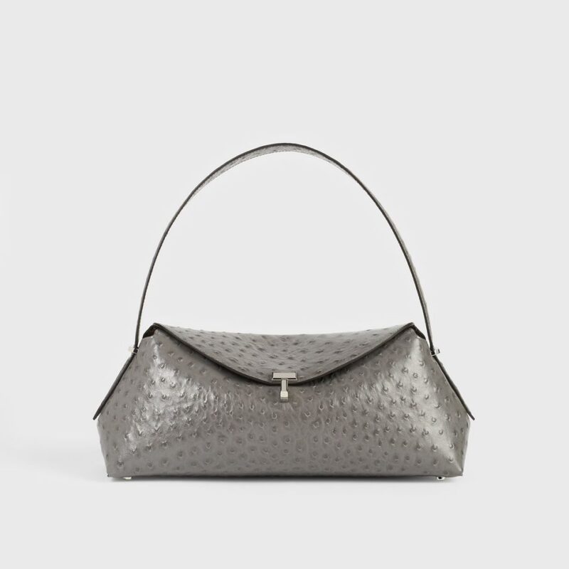 T-lock ostrich-embossed shoulder grey – Toteme - INT