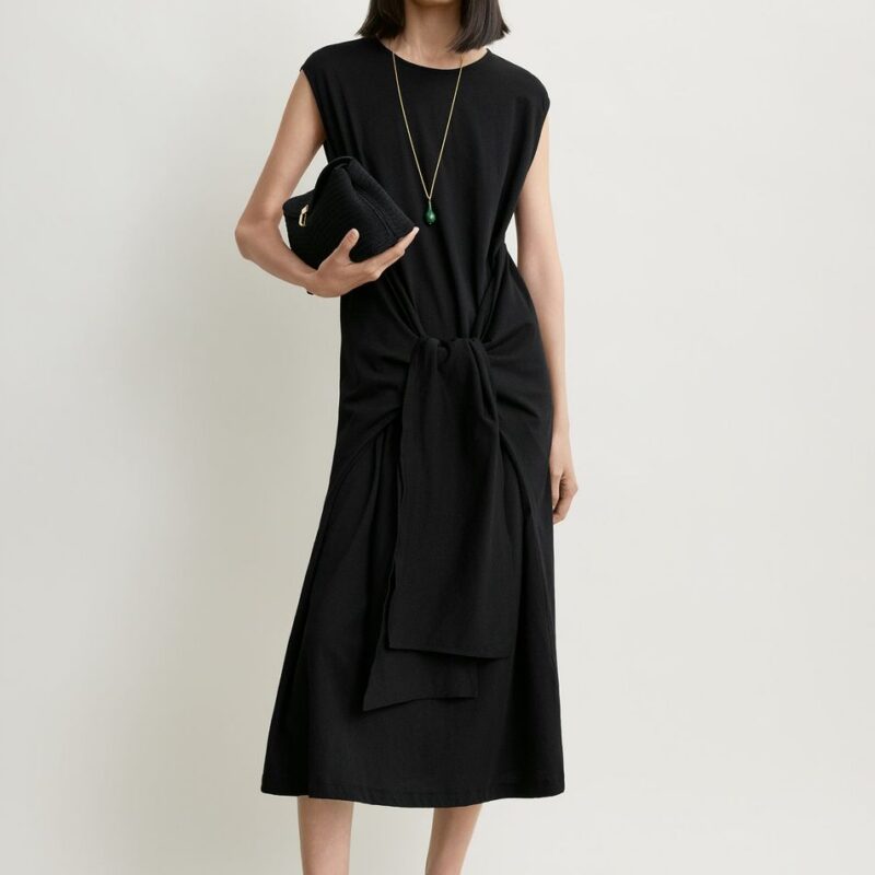 Tie-waist jersey dress black – Toteme - INT