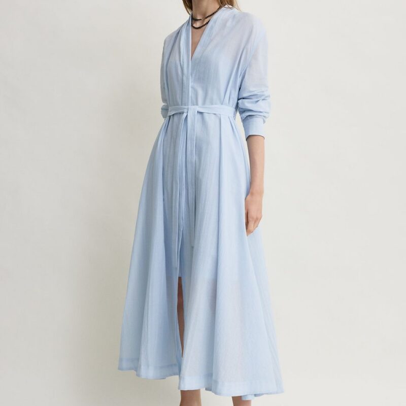 Belted cotton voile dress sky – Toteme - INT